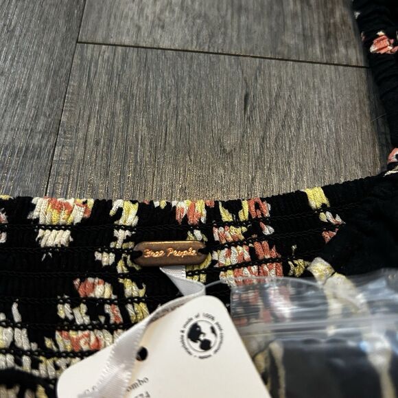 Free People Hilary Printed Long Sleeve Top Womens Size XL Black Floral Crop - Picture 3 of 8